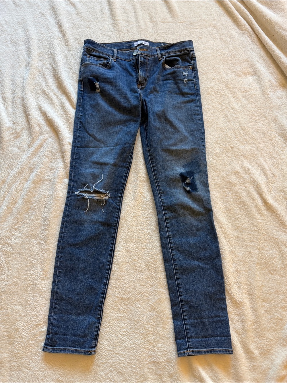 LOFT Dark Blue Distressed Skinny Jeans